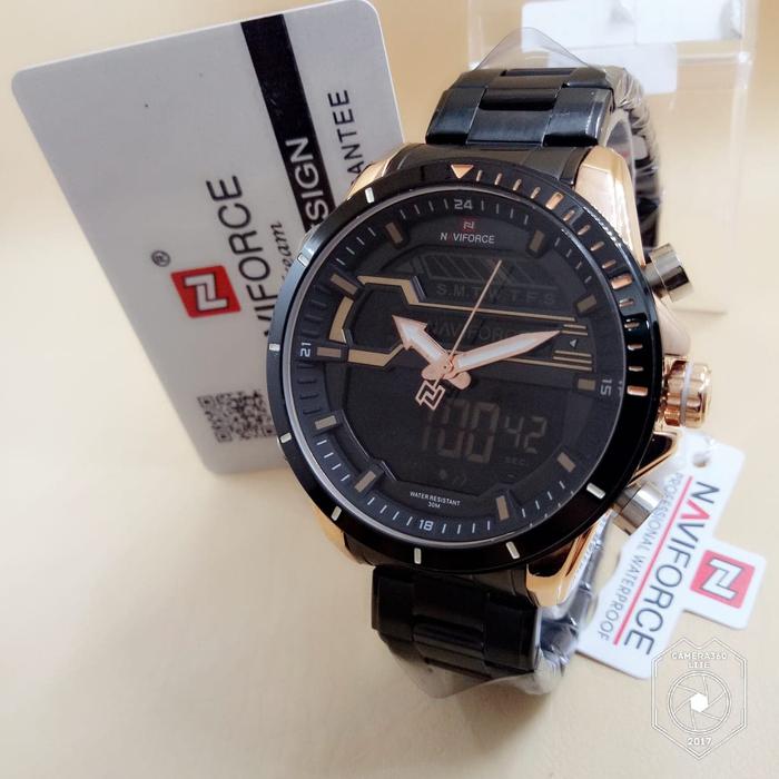 Jam tangan Naviforce 9133 Black Rs Gold Original Pria