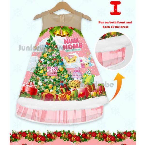 DR1822 - Baju Dress Natal Christmas Anak Cewek Num Noms Pink