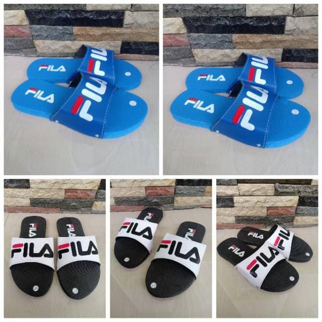 SANDAL SELOP FILA BIRU HITAM WANITA PEREMPUAN MURAH JAPIT
