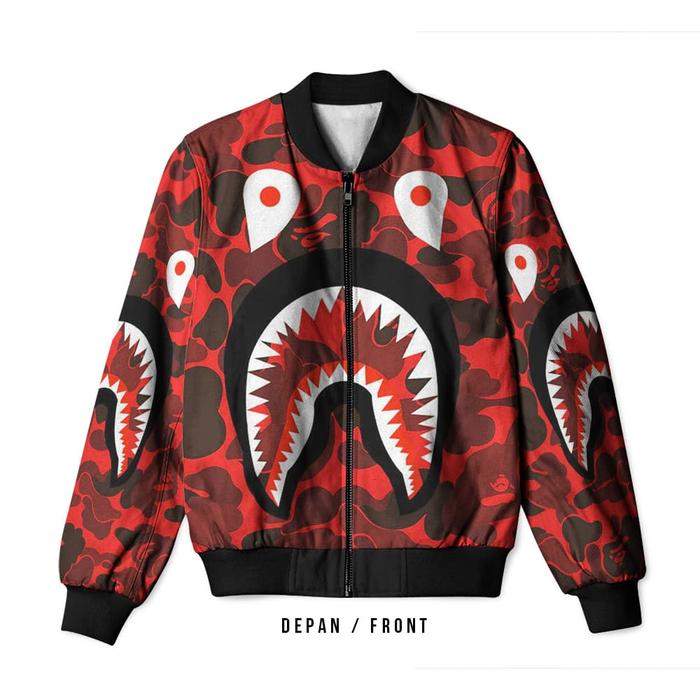 Jaket Bomber Pria CAMO BAPE SHARK 3D Full Printed Sublimation Art 02