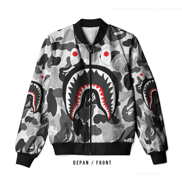 Jaket Bomber Pria CAMO BAPE SHARK 3D Full Printed Sublimation Art 04