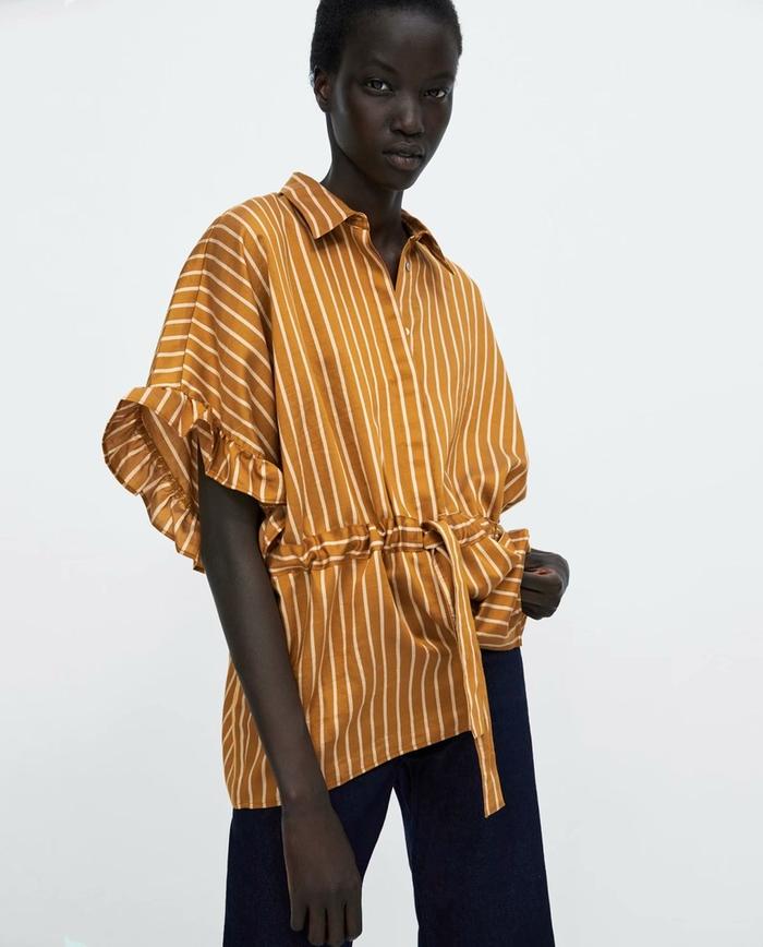Baju Atasan Blouse Tunik Yellow Custard Stripe On (M) Import Original