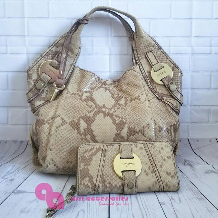 Preloved Fossil Fifty Four Taryn Satchel Bag & Wallet Set Snake Print