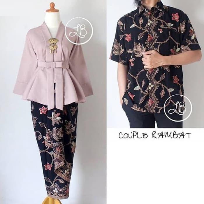 Couple Set Kebaya Floy Cream & Kemeja Lengan Pendek