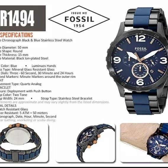 Jam Tangan Pria Merk Fossil Original Type JR 1494 / JR1494 Free Yes