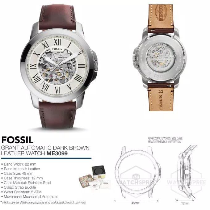 Jam Tangan Pria Merk Fossil Original ME 3099 Bedge Skeleton Dial