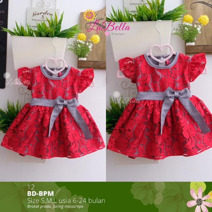 (6-24 bulan) BDM 12 Baby Dress LaBella Brukat Merah