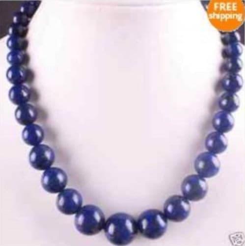 Kalung Natural 6-14mm Lapis Lazuli Round Beads Necklace 17"