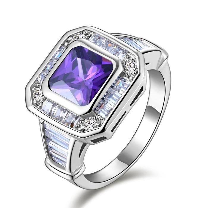 Cincin Pria Wanita Permata Zircon Lapis Emas Putih 18K