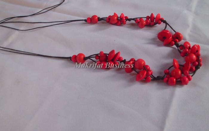 Jual Kalung Etnik Tulang Sapi Minimalis Sederhana Warna Merah Muda 01