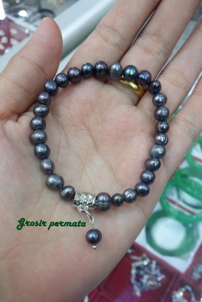 Gelang mutiara hitam asli air tawar juntai bulat