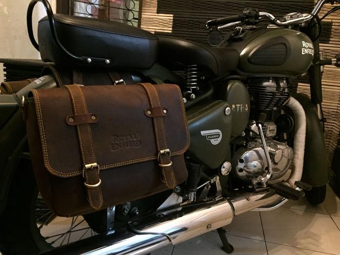 side bag leather royal enfield set + ( strap untuk d jadikan sling bag