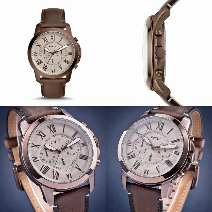 Jam Tangan Pria FOSSIL Grant FS5344 Chrono ROSEGOLD Leather ORIGINAL