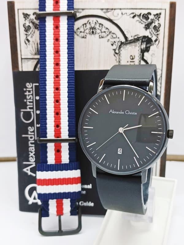 jam tangan alexandre christie AC 8420MD FREE TALI KANVAS FULL BLACK