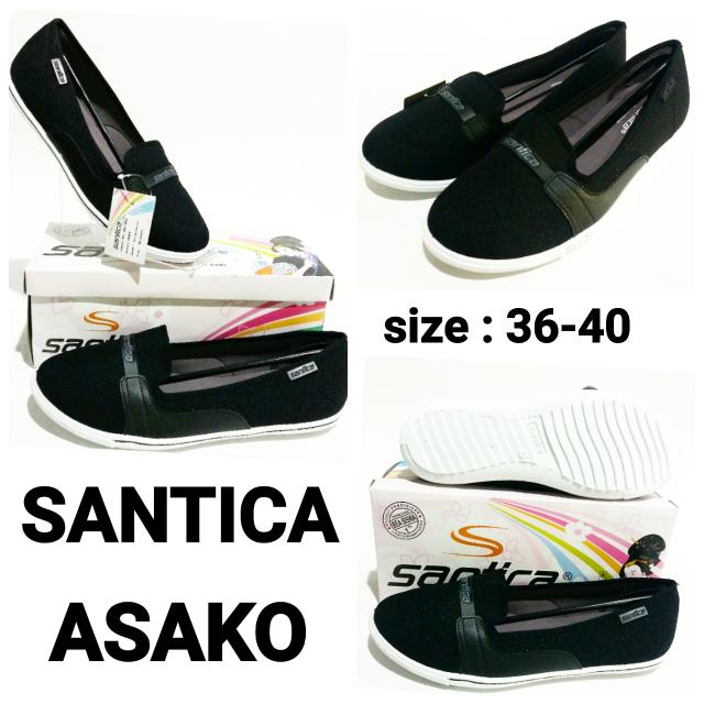 Sepatu woman slip on dewasa Santica Asako black murah dan terbaru