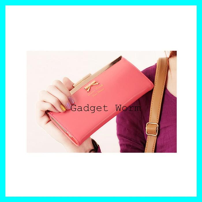 [KissMe] Dompet Panjang Jepit Korea dengan Pita dan Clip - Pink