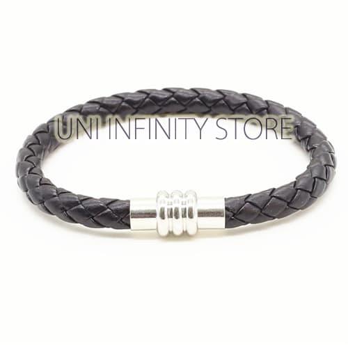 JWLB0137 Gelang Kulit Hitam Tali Anyam Simple Pria Wanita (Magnetic Black Leather Bracelet)