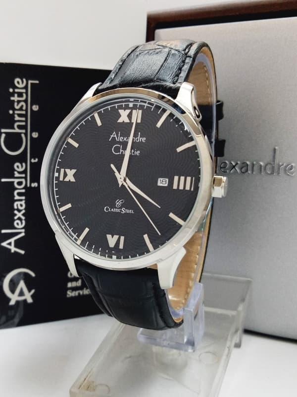 jam tangan pria alexandre christie AC 8457MD HITAM SILVER PLAT HITAM