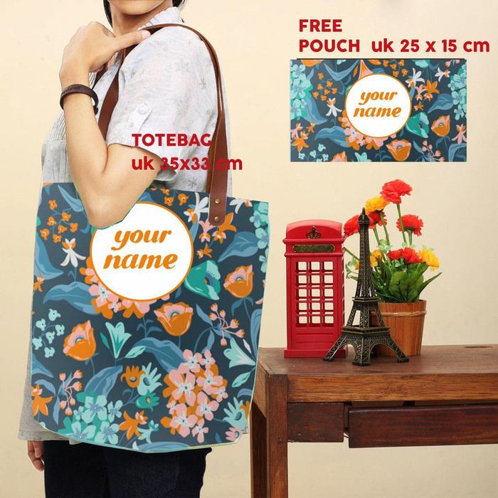 Totebag Costum Nama dan Pouch (available 6 motif)