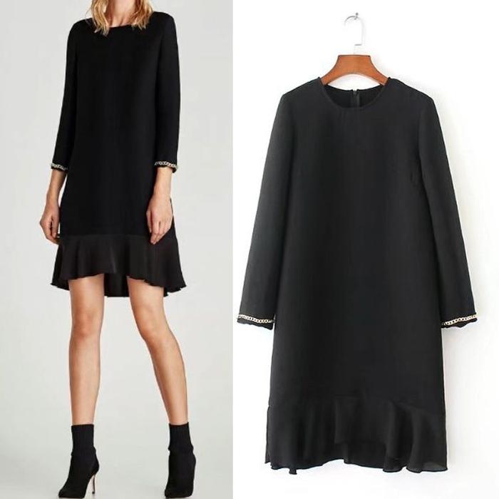 Mini Dress Gaun Sexy Black Gold Chain (M) Import Original
