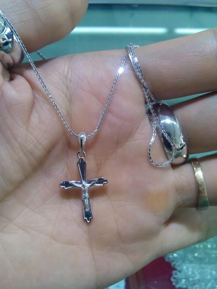Kalung+Liontin Dewasa Perak Silver925 Asli Lapis Emas Putih Salib