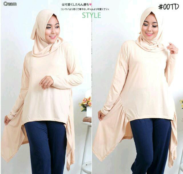 BAJU ATASAN BLOUSE MUSLIM WANITA + PASMINA CREAM KREM VIA TORRY MURAH