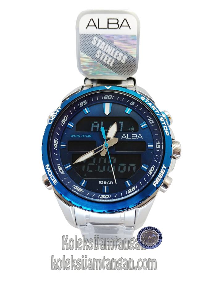 JAM TANGAN PRIA ALBA AZ4059X1 DIGITAL SILVER BIRU ORIGINAL MURAH