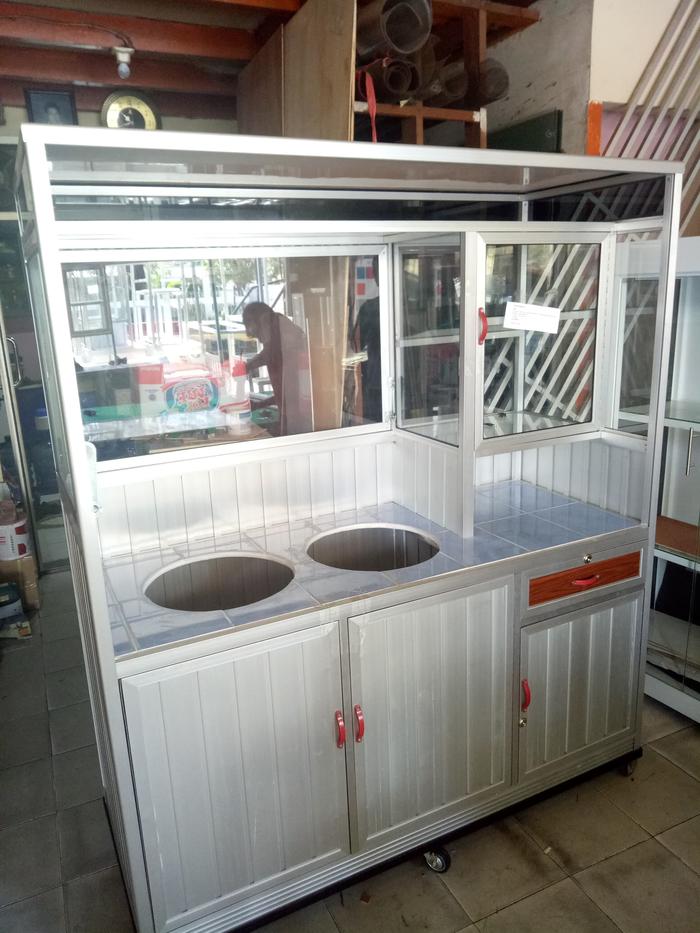 gerobak mie dan baso, etalase gerobak, gerobak mie baso, alumunium