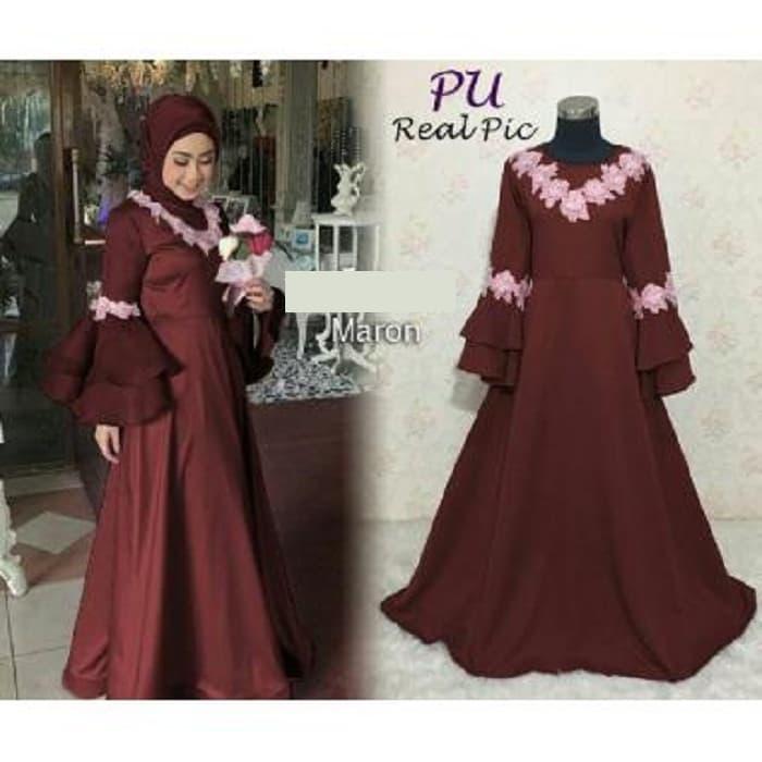 4817 maxy wanita muslimah merah maroon syari dress elegan gamis