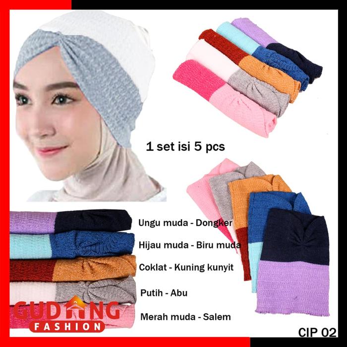 Ciput Rajut 2 Warna Murah Anti Pusing Isi 5 Pcs - CIP 02