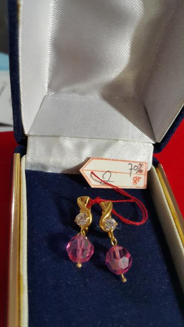 ANTING EMAS GIWANG PERMATA PINK KRISTAL PERHIASAN GOLD ASLI 70%