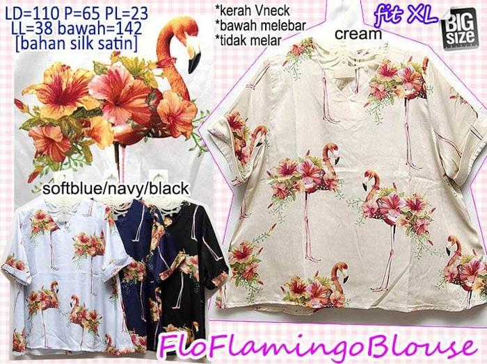 SALE blus jumbo wanita fit xxl bahan satin motif flamingo dan floral