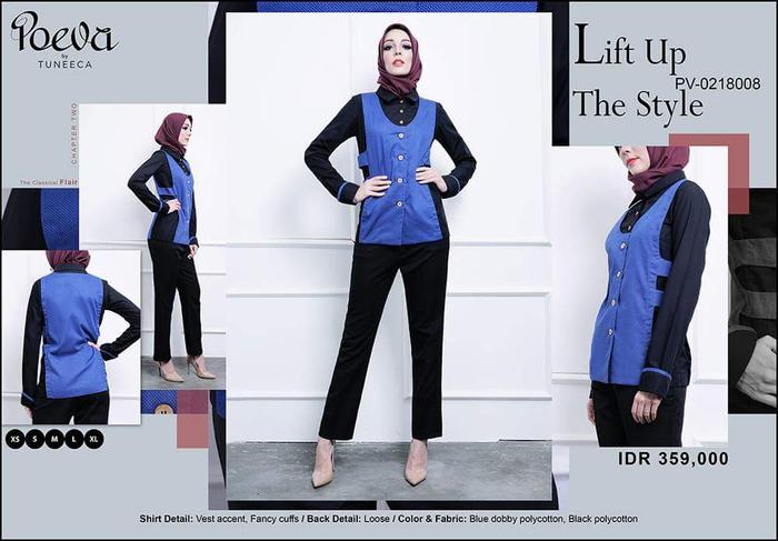 BLOUSE CASUAL - POEVA PV 0218008 - HITAM BIRU - BUSANA KANTOR