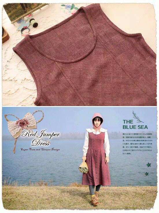 Costume Mori Style Red Jumper Dress Japanese Style Import