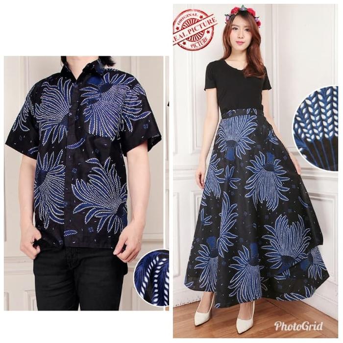 SB Collection Couple Rok Lilit Ania Payung Maxi Dan Kemeja Batik Pria