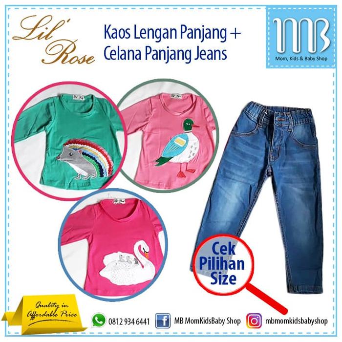 Setelan Kaos Lengan Panjang - Celana Panjang Jeans Perempuan / Cewek
