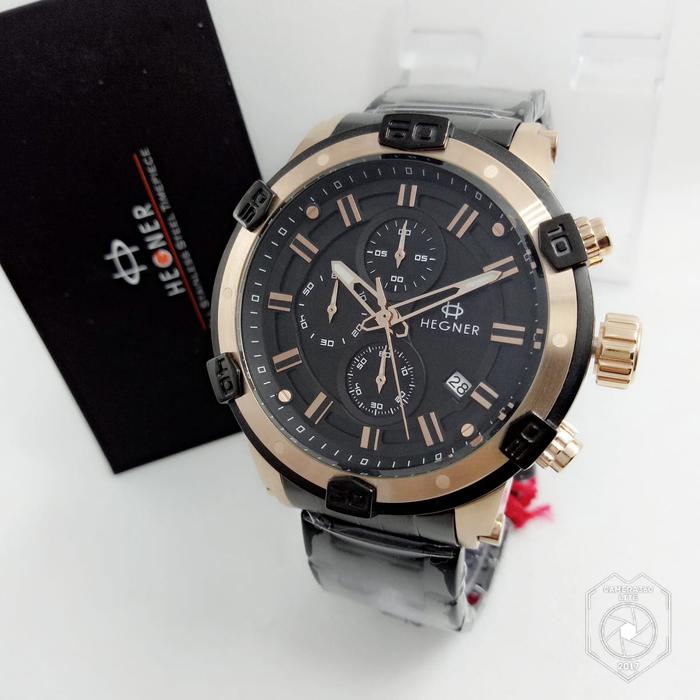 Jam tangan HEGNER 5032 HITAM RS GOLD PRIA