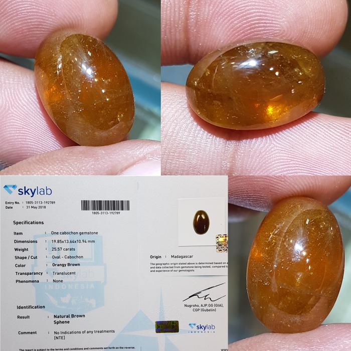 Batu Brown Sphene Jumbo Sertifikat 25.57 crt