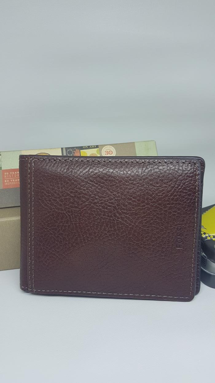 Dompet Laki-Laki Cowok Kulit Asli Fossil Tyler Bifold Brown Lipat