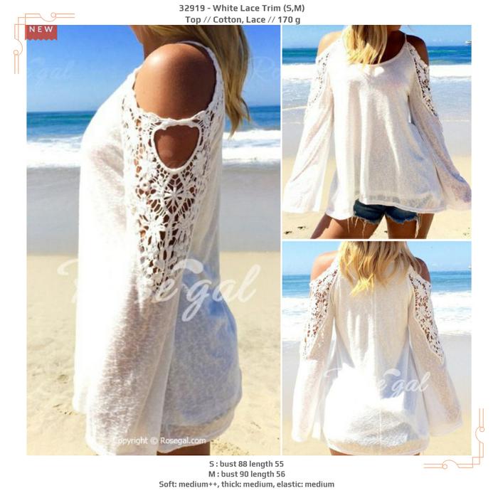 Baju atasan putih pantai lengan lace bahu terbuka