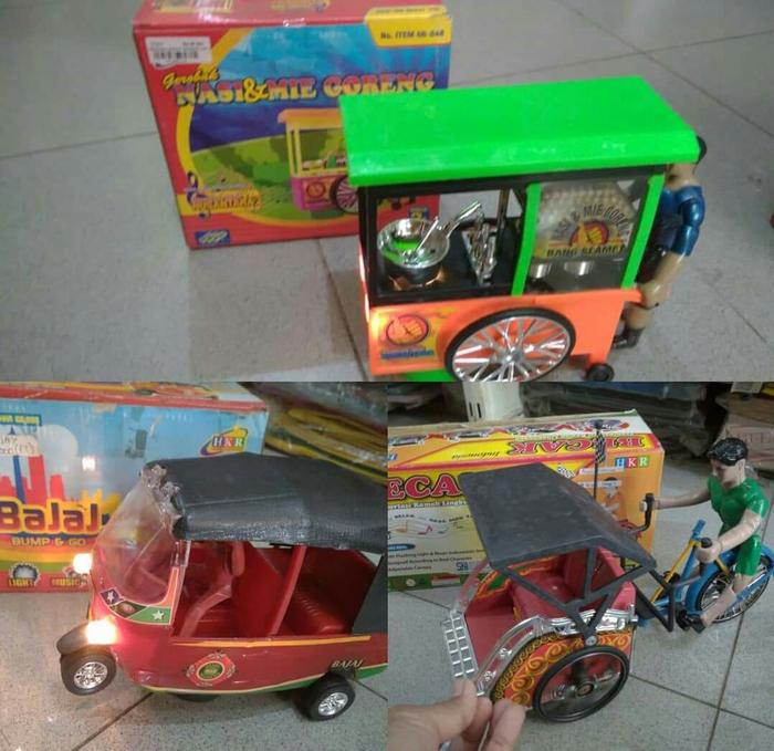 Mainan Becak Tradisional/ Bajaj/ Gerobak Nasi &Mie Goreng