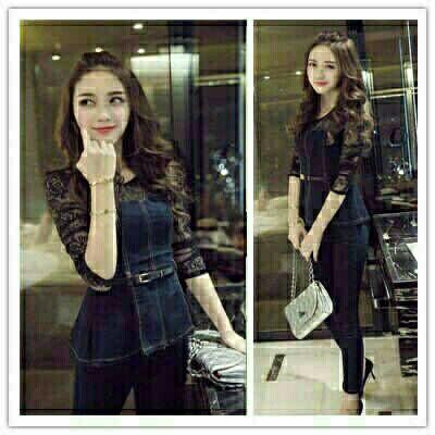 ST VERO JEANS Baju Wanita Set Setelan Atasan Celana Jeans Brukat
