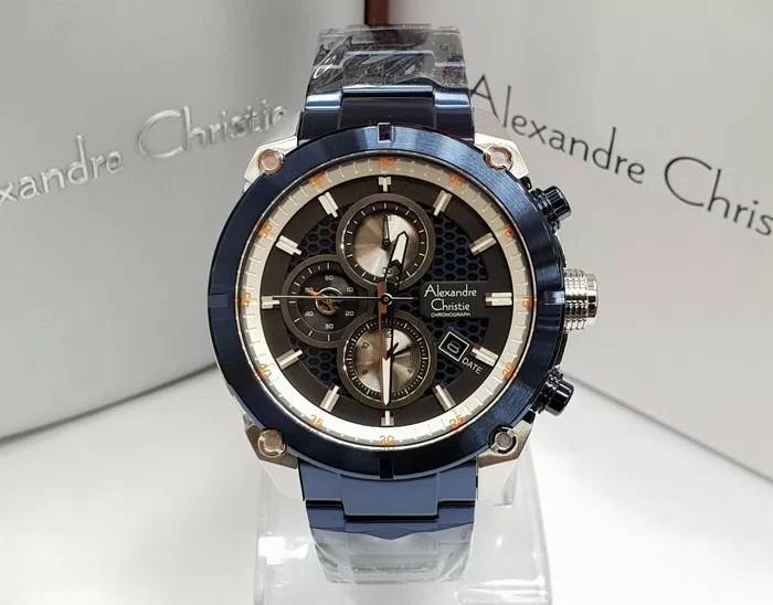 jam tangan pria Alexandre Christie Original AC 6490 MC BIRU SILVER