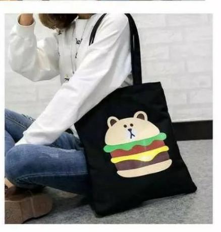 Tote bag tas kanvas brown burger hitam