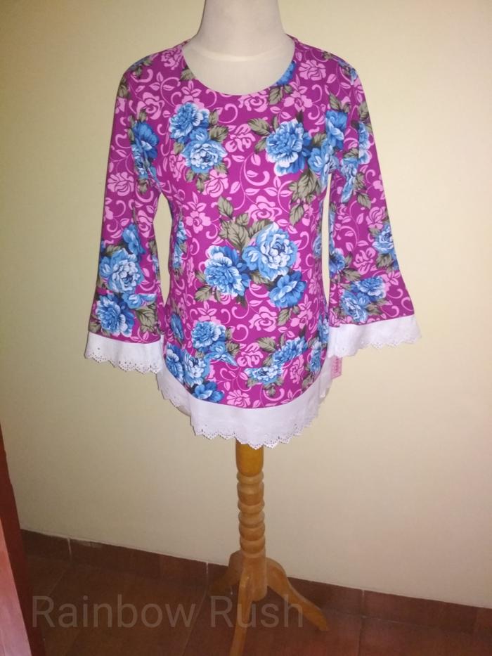 Blus Atasan Wanita Perempuan Lengan Panjang Renda Stretch Pink Fanta