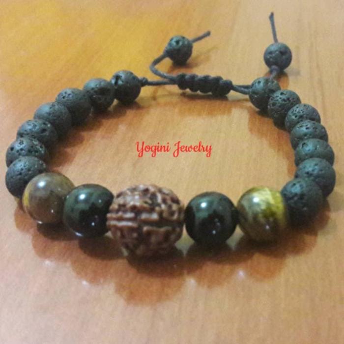 Yogini Jewelry Gelang Rudraksha Mukhi 4 Batu Lava Alami (POWER & WISDOM)