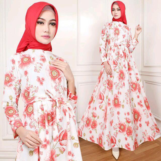 GAMIS MAXI DRESS KATUN MOTIF BUNGA OREN/ PINK FANTA DIAN SIMON