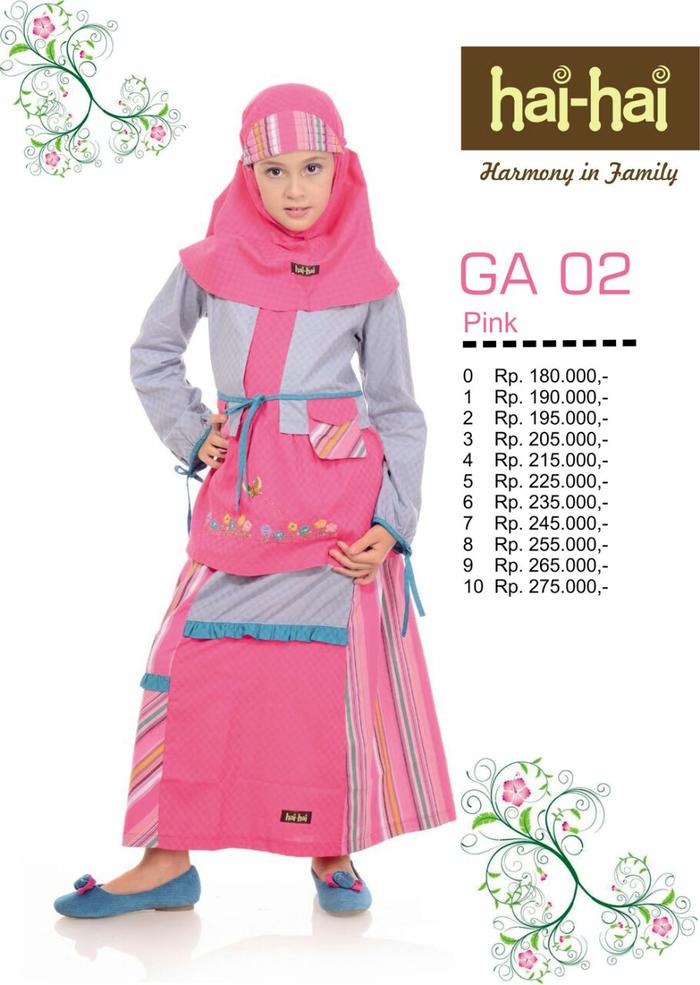 Set Gamis Jilbab Anak Haihai GA 02 Warna Pink Abu Bahan Katun Bordir