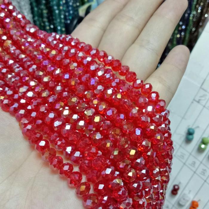 10 kalung kristal ceko 6mm merah cabe pelangi 045
