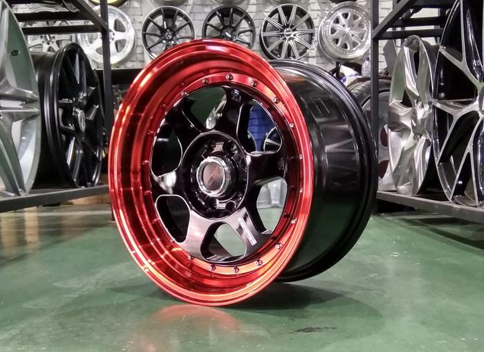 Velg Mobi Ring 15 HSR RUMOI Lebar Celong 7/8 Hole 4 Hitam Lis Merah